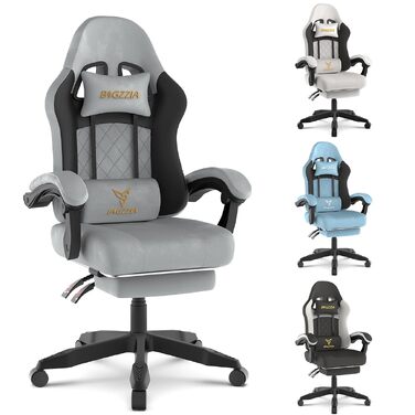 Ігрове крісло Racingreat з тканини з підставкою для ніг, м'яке та ергономічне (Сіре)