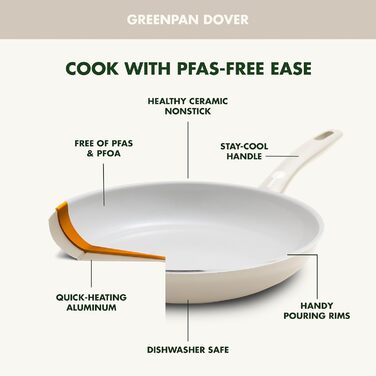 Набір кухонного посуду GreenPan Dover Healthy Ceramic Antihaft, 12 предметів, без PFAS, придатний для миття в посудомийній машині, зручні ручки, кремово-білий