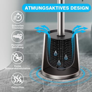 Набір для чищення унітазу FUNPALA з нержавіючої сталі та силікону, 2 насадки, ручка-тримач, сріблястий