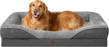 Orthopedic Dog Bed for Large Dogs, Memory Foam, Washable and Waterproof Dog Basket with 4 Sides, Dog Sofa/Dog Couch, Non-Slip, Grey, 106.5x76x18.5 cm