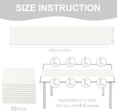 10 Piece Chiffon Table Runners, Wedding Table Runners, Transparent, Romantic Tulle Table Runners for Christmas, Wedding, Bridal Shower, Baby Shower, Birthday Party, Table Decorations (White, 300x30cm)