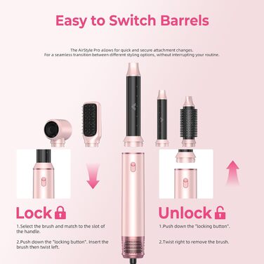 Мультистайлер для волосся 5 в 1 Atopskins Air Styler 1000W: фен-щітка, вирівнювач та плойка для сушіння, завивки та гладкого волосся, колір Creamrosa