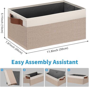 Ghvyenntte Storage Baskets (6 Pieces), Small Fabric Storage Baskets, Foldable, 30 x 20 x 13 cm, Organizer Baskets with PU Handles, Decorative Square Baskets for Closet, Shelves, Cabinet (Small-11.8