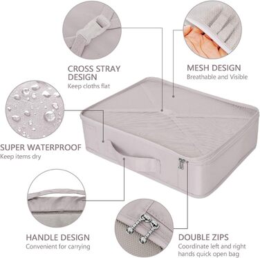 Органайзери для валіз: 8 комплектів, 7 кольорів. Організатори для подорожей, мішки для взуття, компресійні мішки. Сірий колір.