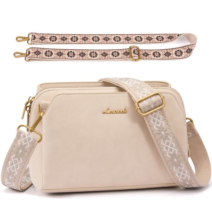 Сумка жіноча LOVEVOOK через плече, бежева: кросбоді, сумка середнього розміру, RFID-захист, 2 ремені 25x15x9 см
