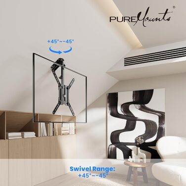 Кріплення для телевізора на стелю PureMounts, 13-27 дюймів, поворотне, нахильне, регульоване по висоті, VESA 100x100, чорний