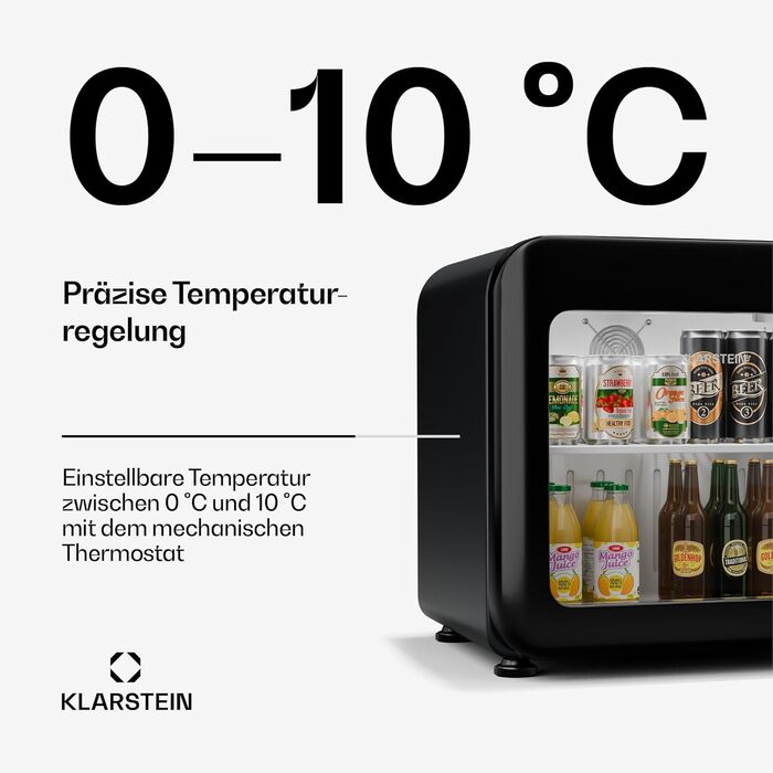 Klarstein Audrey Evo: Холодильник для напоїв 68L, Ретро-дизайн, LED-підсвічування, подвійне скління, 0-10°C, Клас енергоефективності C, регульовані ніжки, чорний