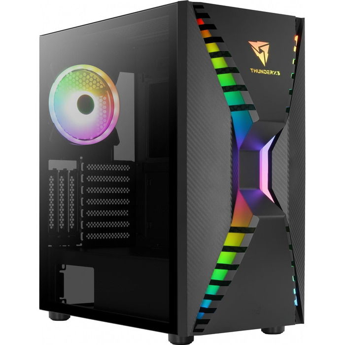 Корпус Aerocool Cronus Mid Tower для ігрового ПК з RGB підсвічуванням, вентилятором 140 мм та скляною бічною панеллю, підтримкою водяного охолодження та кабелеуправлінням, чорний