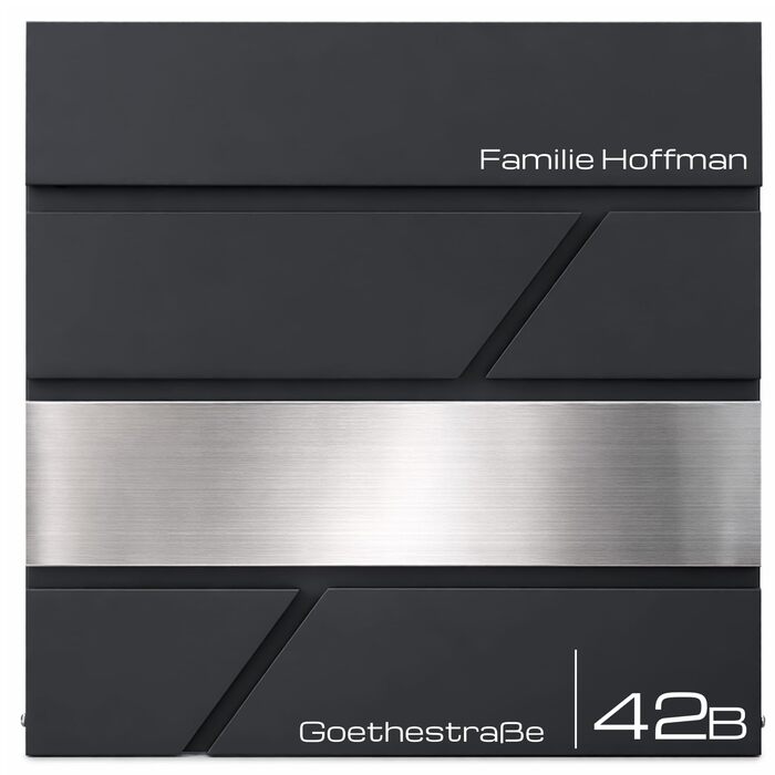 Поштовий ящик Verda з газетницею, нержавіюча сталь, антрацит, 37x37x11 см, з ключами, вікном та табличкою для імені - сучасний вуличний поштовий ящик