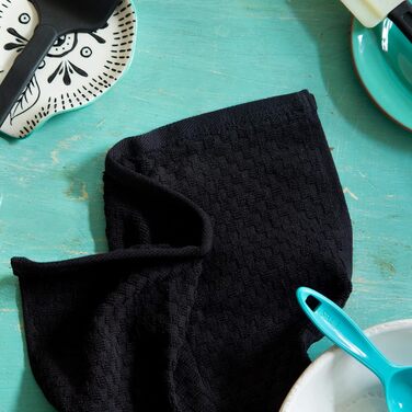 COTTON CRAFT - 12 Pack - Euro Cafe Waffle Weave Kitchen Towels 40.6 x 71.1 cm Black 420 g/m² Quality Ring-Spun 2-Ply Cotton Very Absorbent Lint-Free Versatile