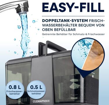 CLEANmaxx Професійний пароочисник для меблів та килимів Pro Steam | 3-в-1: очищувач меблів, точковий очищувач, пральний пилосос | Видаляє плями з килимів, авто, диванів тощо. (Чорний з шампунем, компактний 330W)