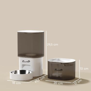 Автоматичний годівниця та фонтанчик для котів та собак PawHut 2.5 л - білий