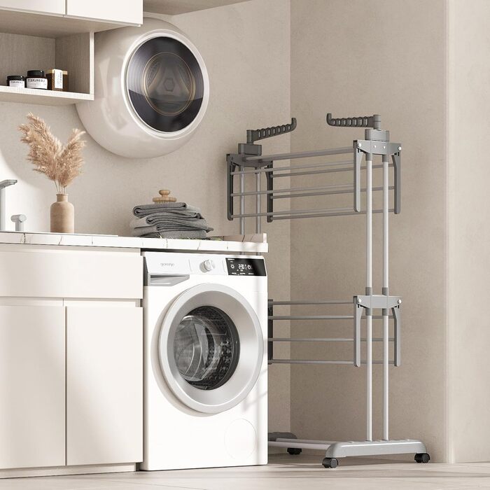 Foldable Stainless Steel Clothes Rack with Wheels, Portable, for Indoor and Outdoor Use, White/Gray (Gray-1)