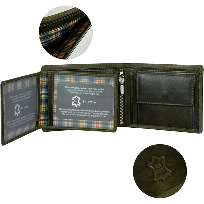 Чоловічий гаманець Volmer Leder з RFID-захистом, міцний подвійний шов (9+4 картки - Оливковий)