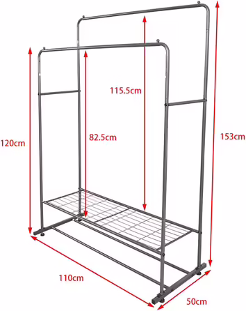 JURMERRY Freestanding Clothes Rack, Double Hanging Rail, High-Performance Metal with Shelf, Commercial Quality (Bronze)