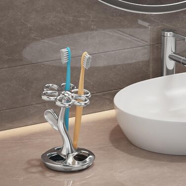 Тримач для зубних щіток та пензлів з кераміки, 6 відділень, срібний