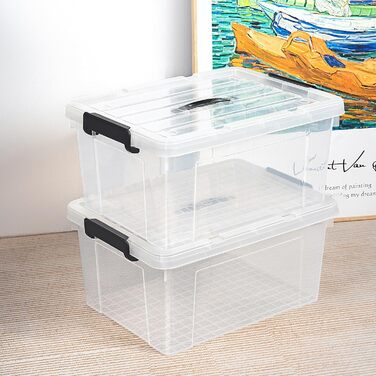 Cetomo Storage Boxes, Portable Plastic Boxes with Lids, Organizer Containers with Handle and Clips, Stackable, Nesting, for Home and Office, Transparent, 90L-3 Pack (35L*4)