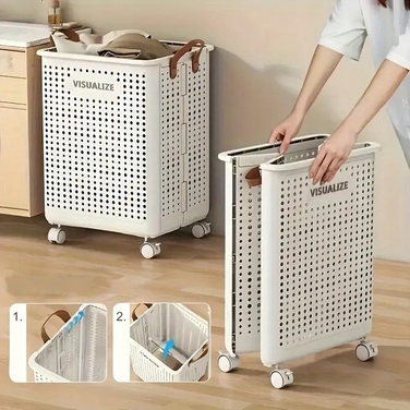 Складана біла кошик для білизни на 50 л з кришкою та ручкою, розмір L
