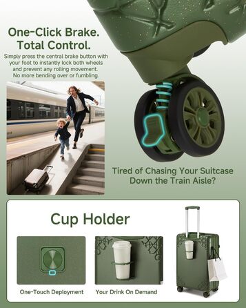 Набір валіз Sea Choice: 3 валізи з жорстким корпусом, розширювані, з 4 колесами, легкі, з TSA замком (зелений, ручна поклажа 20 дюймів)