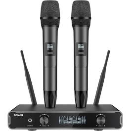 TONOR Система мікрофонів Dual Wireless, бездротова караоке мікрофонна система, 60м радіус дії, сірий колір