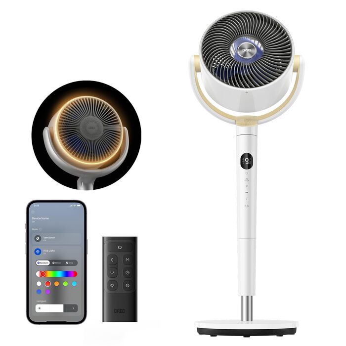 Вентилятор підлоговий Dreo з Wi-Fi та LED, 102 см, 3 режими, 8 швидкостей, 1200 м³/год, 26 м відстань, тихий 20dB