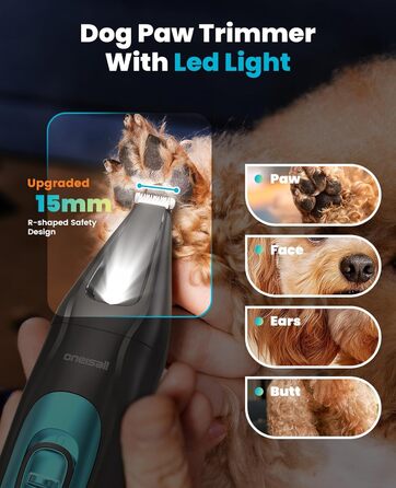 Oneisall 4-in-1 Pet Grooming Kit: Dog & Cat Hair Clippers, Trimmer & Nail Grinder with LED Light - Rechargeable Blue