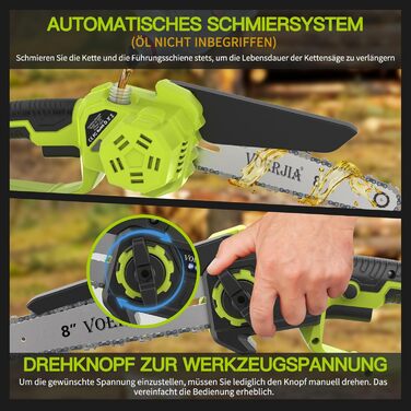 Акумуляторна висоторіз Kettensäge 2-в-1, 6/8 футів, телескопічна штанга, 2x4.0Ah акумулятор, автоматичне змащення, швидка заміна насадок, для обрізки дерев у саду