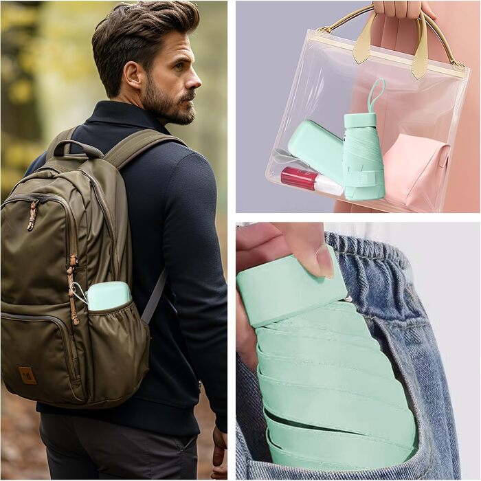 Зонт туристичний компактний UV-захистом, вітростійкий з капсулою, портативний для чоловіків та жінок (світло-зелений)