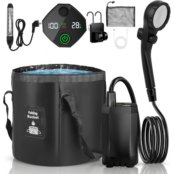 Портативний душ Campingdusche з акумулятором 6000 mAh, насосом та шлангом 200 см для кемпінгу, саду, авто, тварин, пляжу та подорожей