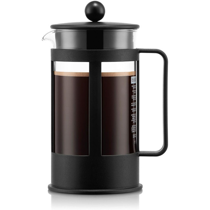 Bodum Kenya Френч-прес для кави - 1л, 8 чашок, з боросилікатного скла та нержавіючої сталі, миється в посудомийній машині, Made in Portugal, чорний