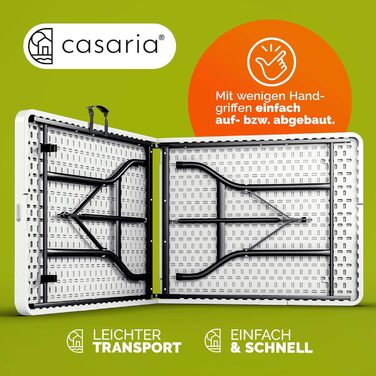 Зручний розкладний садовий стіл Casaria® 183x76 см - білий, для тераси, балкону, кемпінгу