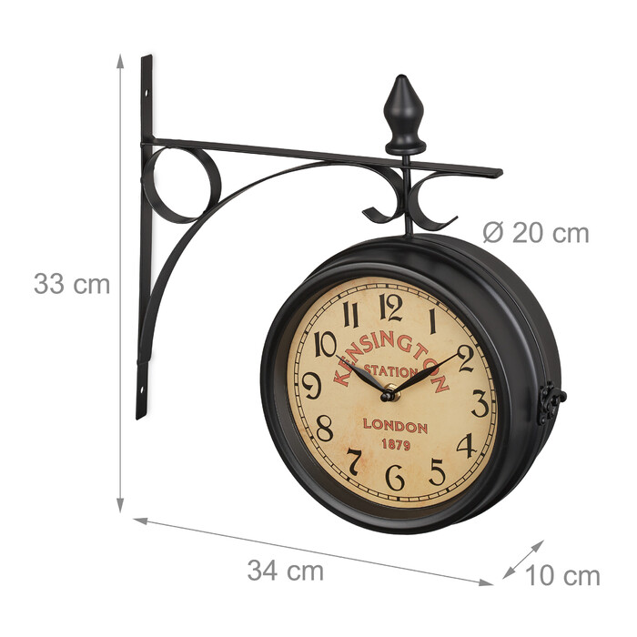 Relaxdays Double-Sided Train Station Clock in Black