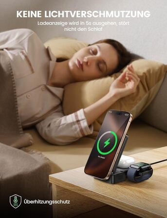 Зарядний станція Lamicall 3-в-1 для MagSafe: iPhone, Apple Watch, AirPods. Складана, портативна, бездротова. Сумісна з iPhone 17/16/15/14 Pro Max Plus Air.