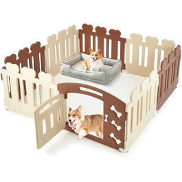 Вольєр для собак COSTWAY з 8 панелей, 60 см, з дверцятами, для дому та саду, HDPE пластик, бежевий + коричневий