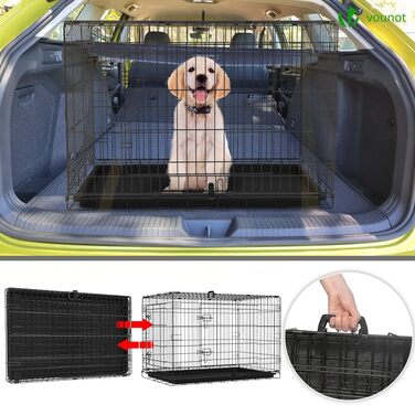 Клітка для собак VOUNOT, розкладний вольєр з кришкою, переноска для собак в авто, з подвійними дверцятами, 2 ручки для перенесення та знімний піддон, XXL 122x75x81 см, чорний. Розміри: 107x70x78 см (з кришкою), 122x75x81 см (без кришки)