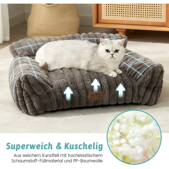 Килимок для котів XL, сірий, 80x60x33 см - м'яке ліжко-софа для котів та собак, зручне та легке у догляді
