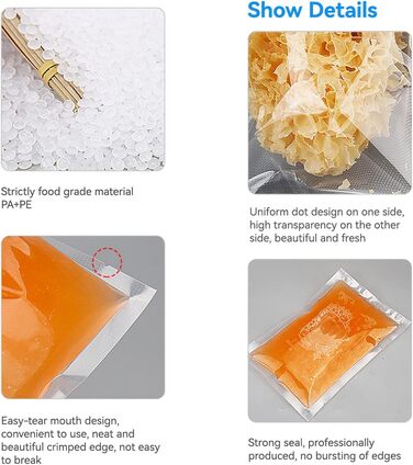 200 Vacuum Bags 10x15/15x20/20x25/20x30, Freezer Bags, Sous Vide Bags, BPA-Free, Embossed Air Channels, for all Vacuum Sealers & Food Vacuum Machines, for Vegetables, Meat, etc.