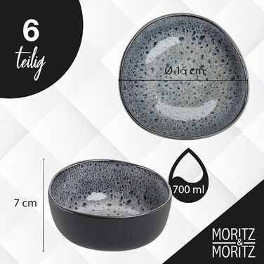 Набір органічних мюслі-мисок Moritz & Moritz (6 шт.), сірий колір, 500 мл, кераміка, сучасний дизайн, стійкі до миття в посудомийній машині