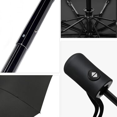 Чорний автоматичний парасолька-тростина з 8 спиць, стійкий до вітру, з UV захистом, легкий та міцний
