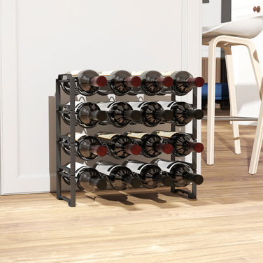 HOMCOM Wine Rack Bottle Rack for 16 Wine Bottles, Metal Bottle Holder Storage Shelf, Wine Bottle Rack for Kitchen, Dining Room Black | Aosom