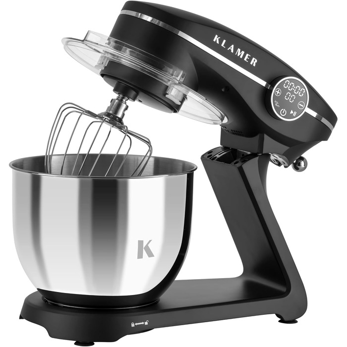 KLAMER 1800W Stand Mixer - Stainless Steel Bowl 6L, 10 Speed, Timer, Planetary Mixing, Dough Hook, Whisk & Beater - Black