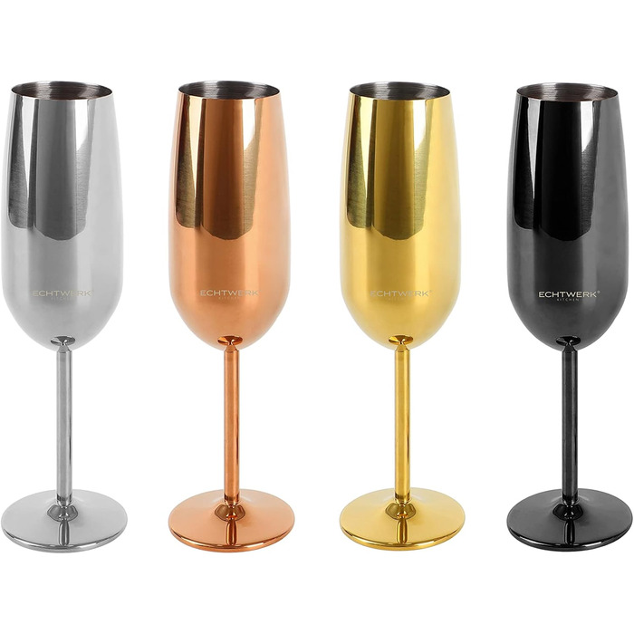 Склянки для шампанського та ігристих вин Echtwerk: нерозбивні, з нержавіючої сталі, 2 шт., 250 мл, срібна серія (набір)
