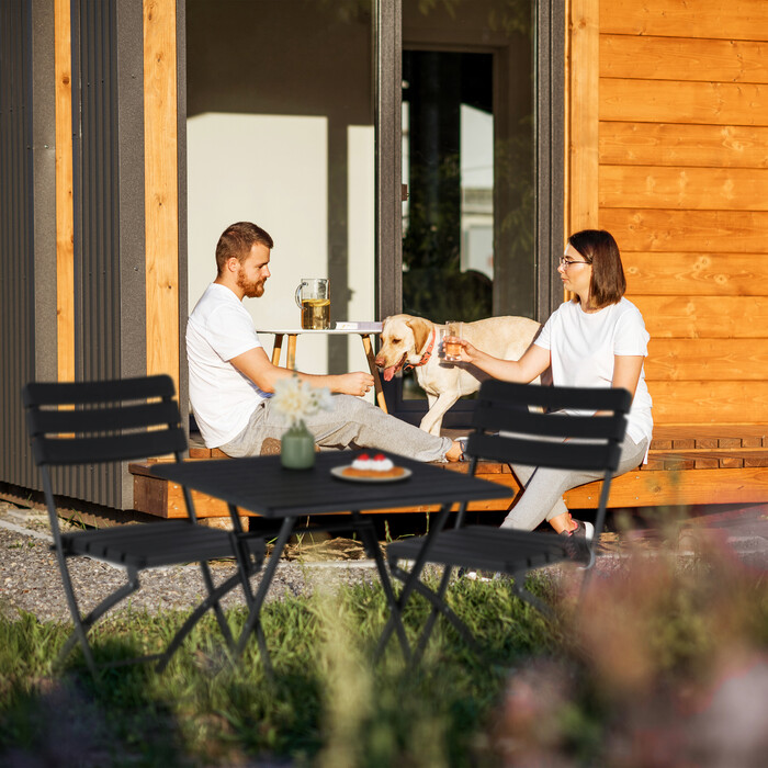 Relaxdays Balcony Furniture Set, 3-Piece, Wood-Look