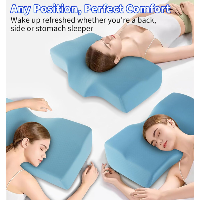 Ортопедична подушка Hydomi для шиї та плечей з Memory Foam, для сну на боці, спині та животі, сіра та біла (05-sky Blue)