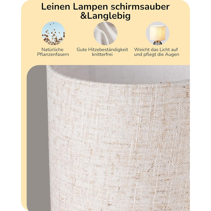 EDISHINE Настільна лампа, сучасний дизайн, індустріальний стиль, E14 цоколь, вінтаж, для спальні, вітальні, бежево-чорний льон + чорний