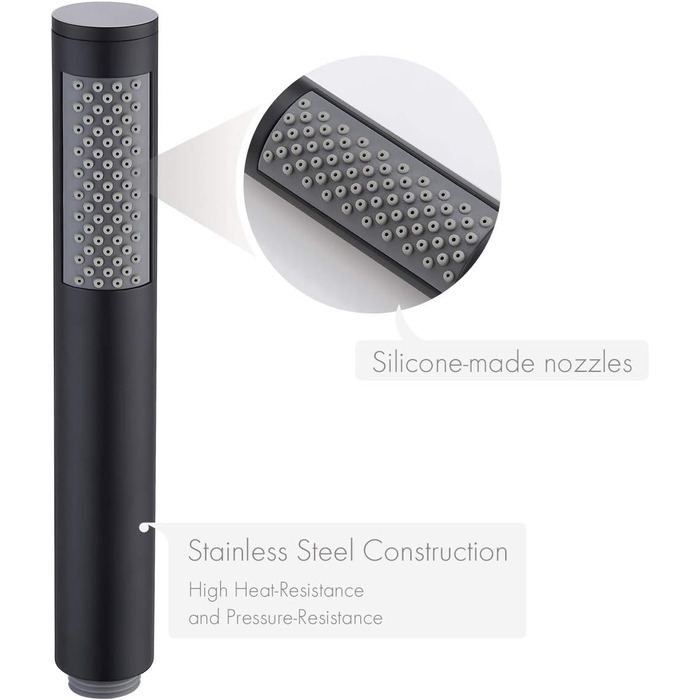 KES Handheld Shower Head Shower Head Bathroom SUS304 Shower Head with Shower Head Holder and Shower Hose Stainless Steel Brushed, LP150-BS (Black)
