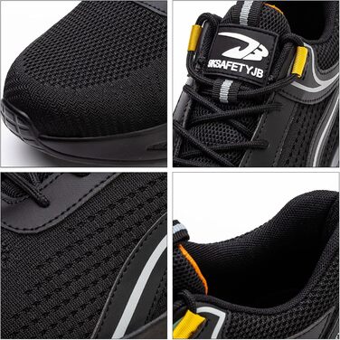 Черевики безпеки робочі чоловічі та жіночі S3, легкі, зі сталевим підноском, неслизькі, дихаючі, спортивні, робочі кеди (39 EU, чорний сріблястий)