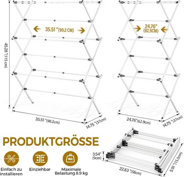 Розсувна сушарка для білизни KINGRACK, розширювана підлогова сушарка для одягу, компактна, для дому та вулиці, 115 × 37 × 90.2 см, чорна