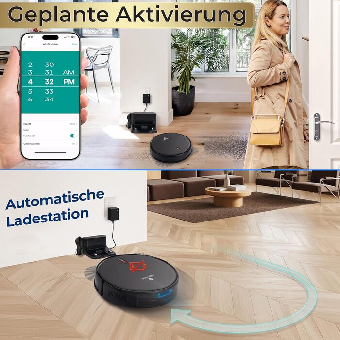 Робот-пилосос SereneLife 3-в-1 з функцією миття підлоги, з керуванням через додаток, для збору шерсті тварин та прибирання килимів (3000Pa, чорний)