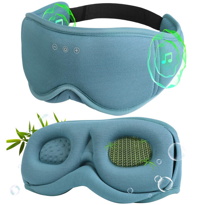 Маска для сну з навушниками Bluetooth Dolida, 3D бамбукова маска для очей з мікрофоном для жінок та чоловіків, зручна для сну на боці (Сіро-блакитна)